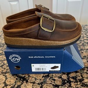 White Mountain Brown Leather Slip-On Shoes with Buckle